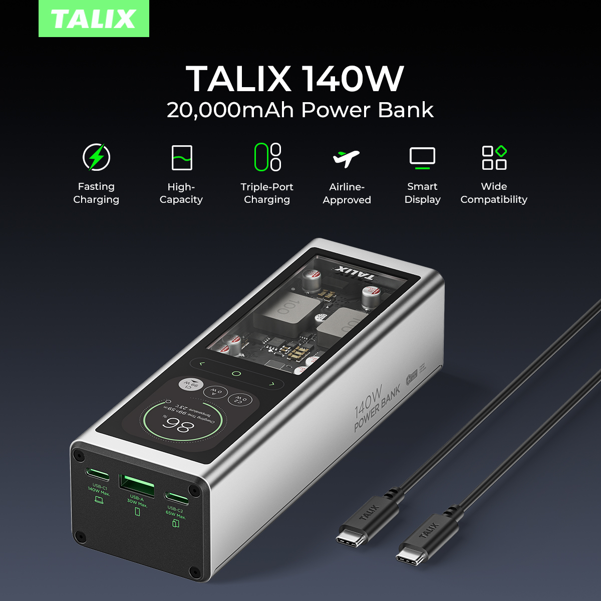 Drone Battery Li-Ion - TALIX 140W Power Bank 20000mAh battery